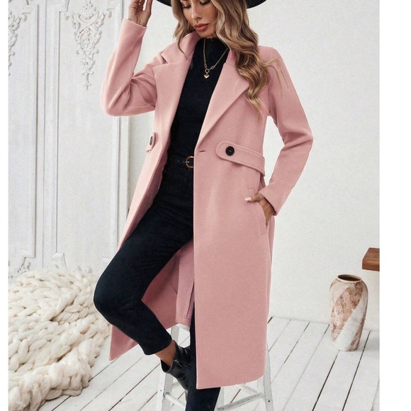 Classic Pink Button up Pockets Loose Fit Coat Jacket - Picture 3 of 7